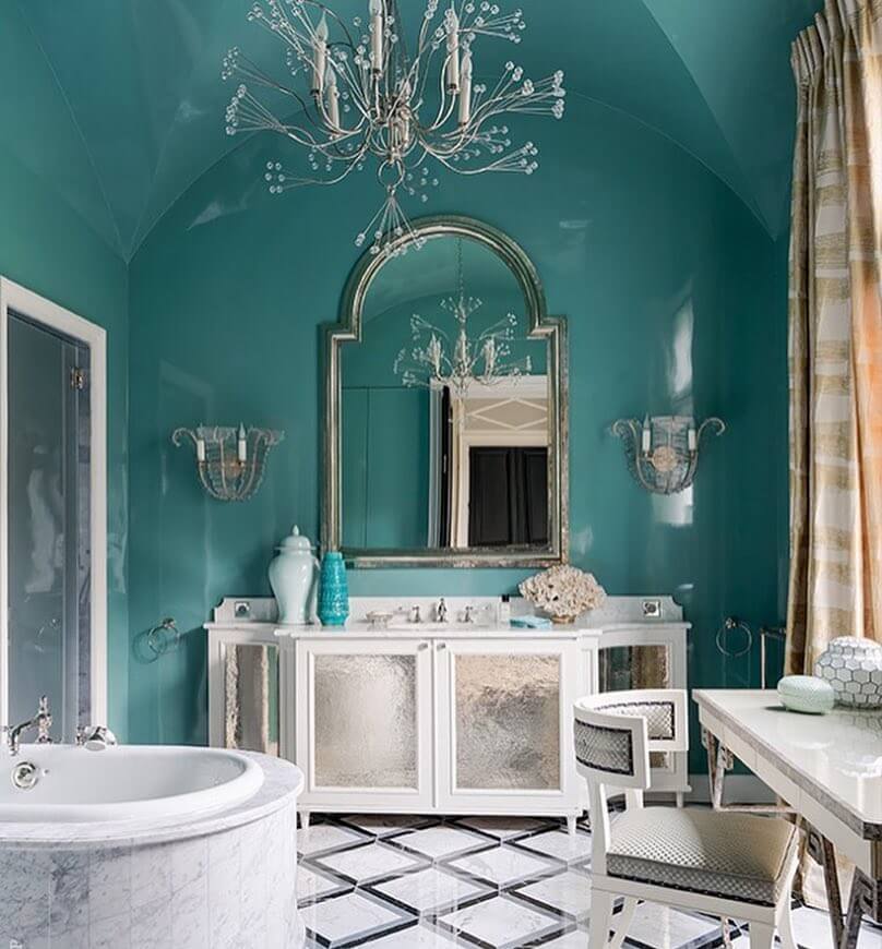 Murs de salle de bain classiques turquoise