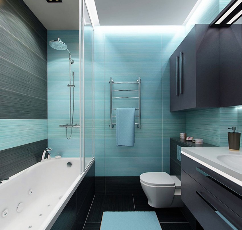 Salle de bain turquoise minimaliste