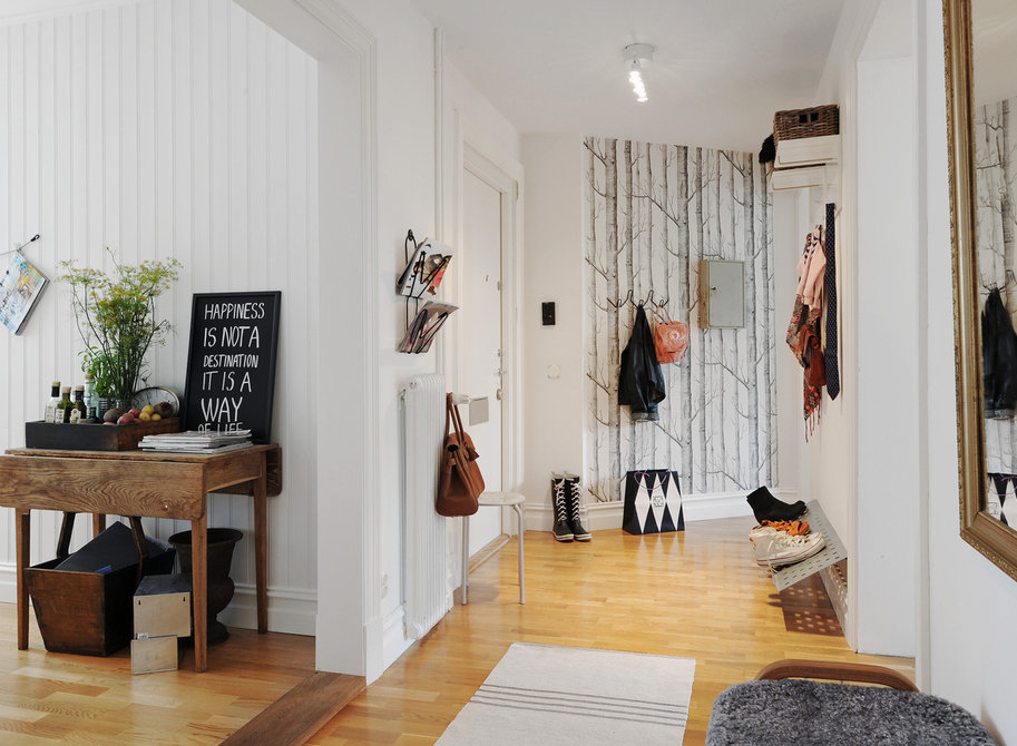 Wooden floor in scandinavian style hallway