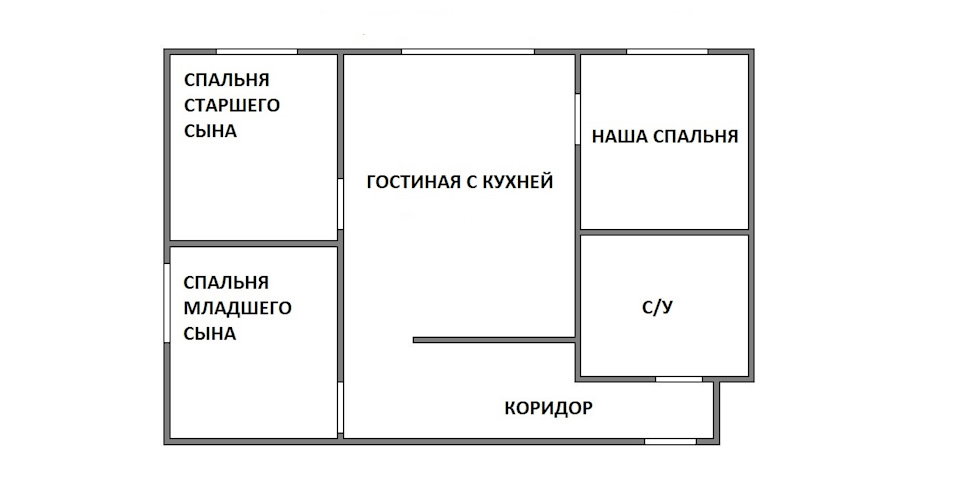 Plan d'un appartement de deux pièces après réaménagement en appartement de trois pièces