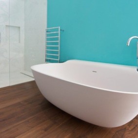 Bathroom interior with blue wall