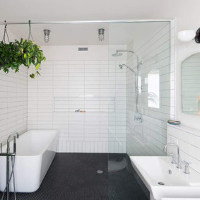 Glass partition in the combined bathroom