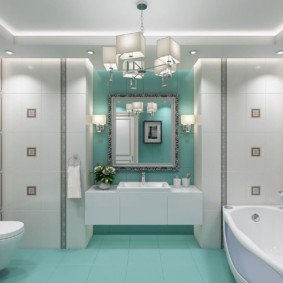 Conception de salle de bain néoclassique avec sol turquoise