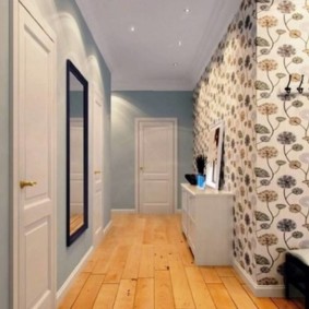 Plank flooring in a long corridor