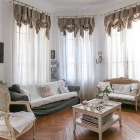 Wooden furniture in the living room of the apartment