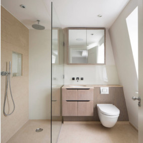 A small bathroom in the attic of a private house