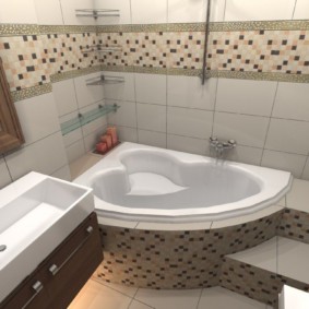 Corner bath in the combined bathroom