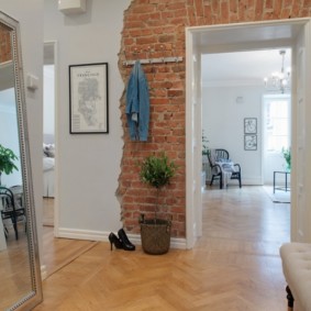 Brickwork in a Scandinavian style hallway