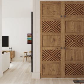 Wooden cabinet doors in the hallway