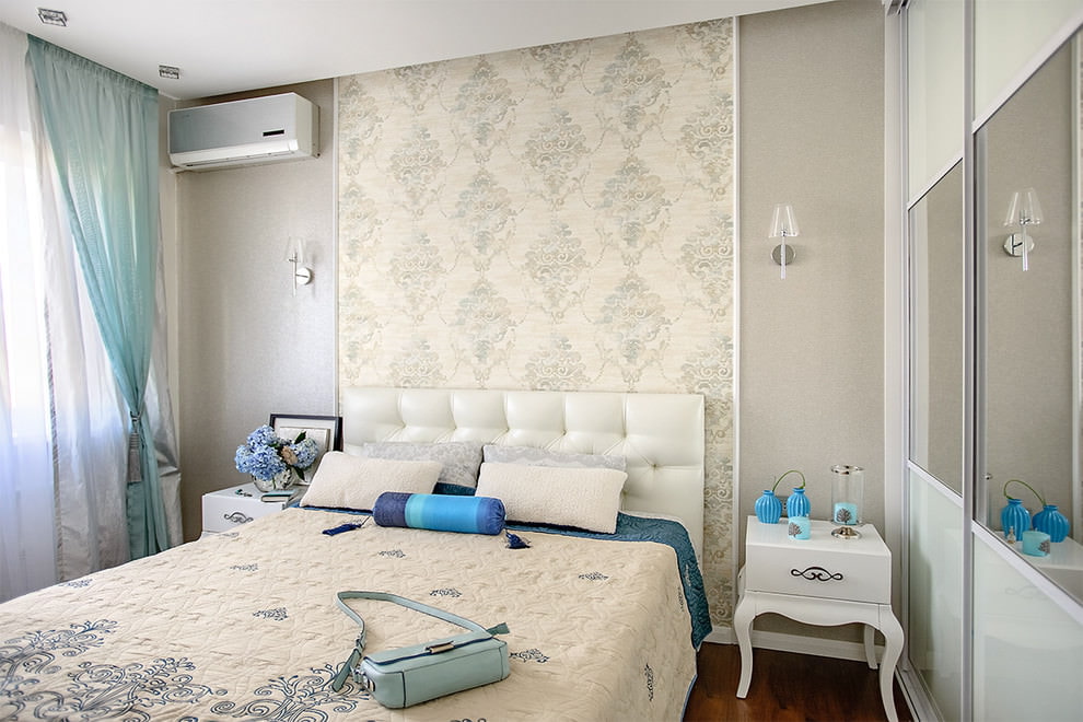 interno camera da letto grigio con blu