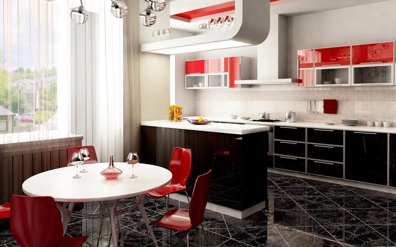 cucina con design a pavimento scuro