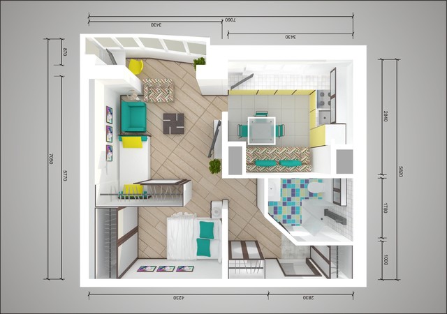 Schéma de réaménagement d'un studio de 44 tonnes