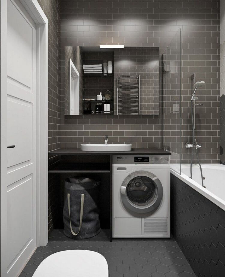 Bathroom interior with washing machine