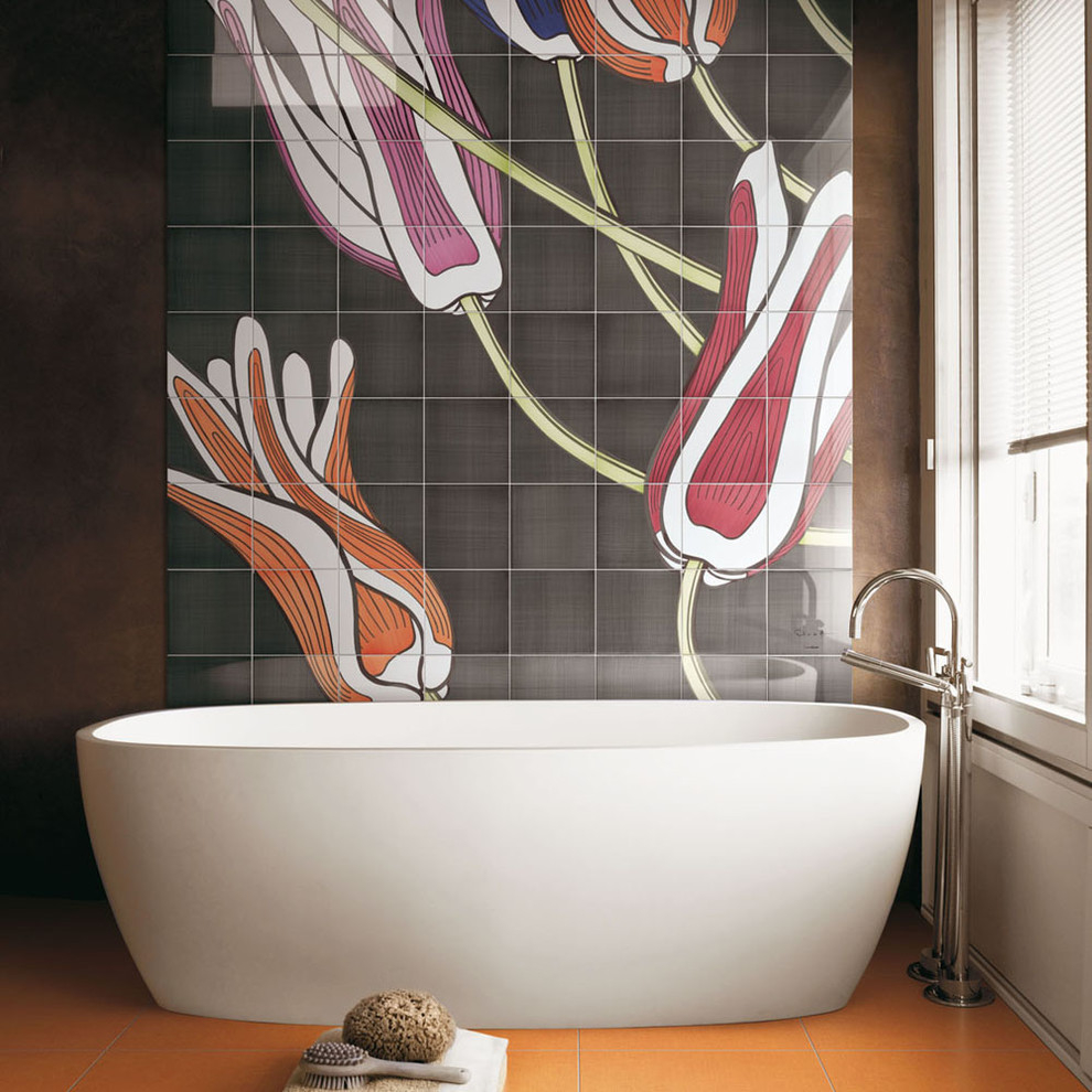 Beautiful ceramic panel over an acrylic bathtub