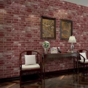 wallpaper under a brick in the hallway photo design