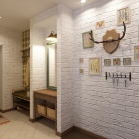 wallpaper under a brick in the hallway design ideas