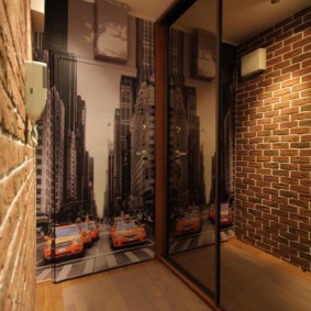 wallpaper under a brick in the hallway decor ideas