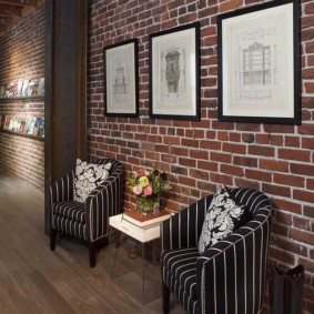 wallpaper under a brick in the hallway interior ideas