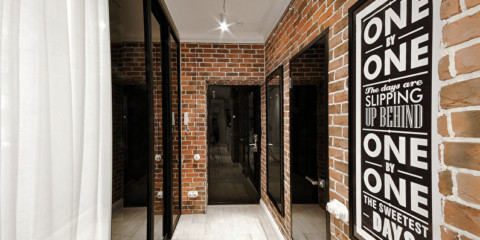 wallpaper under a brick in the hallway interior ideas