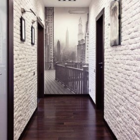 wallpaper under a brick in the hallway design ideas