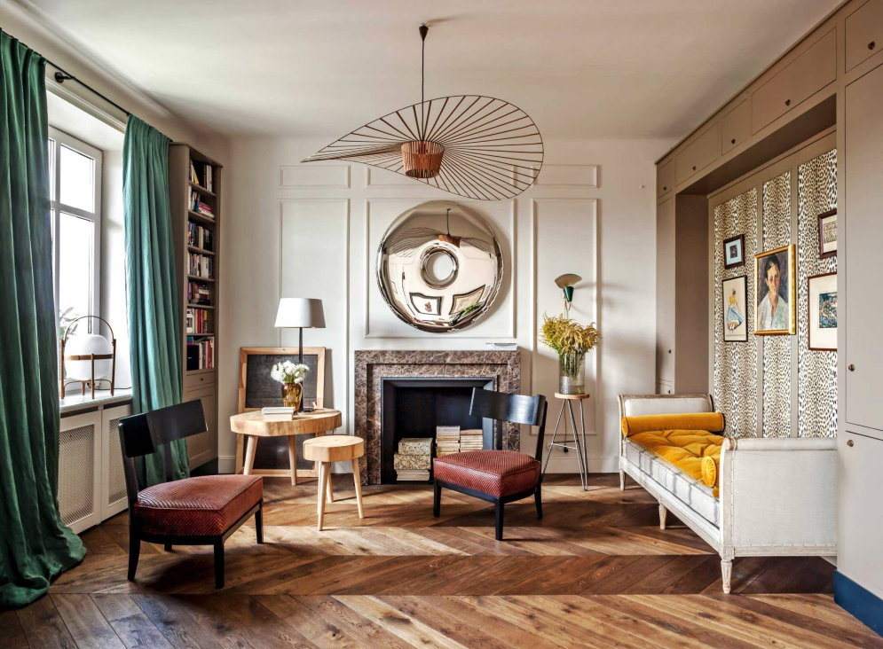 Parquet floor in modernist style apartment