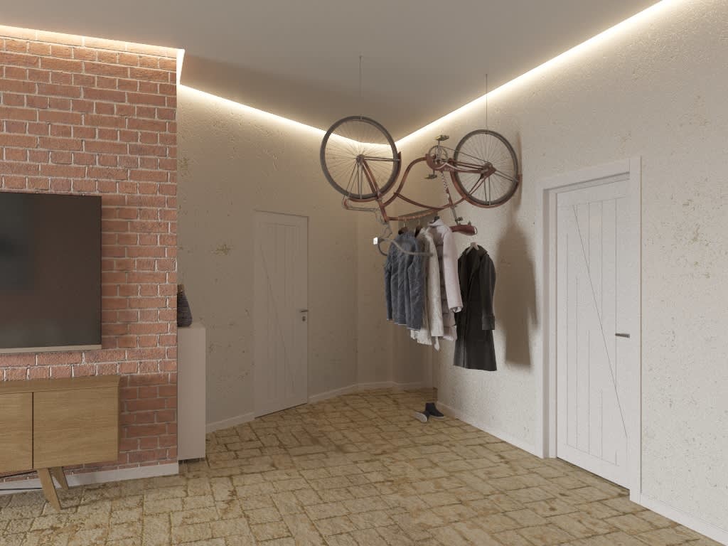 Bicycle hanger in a spacious hallway