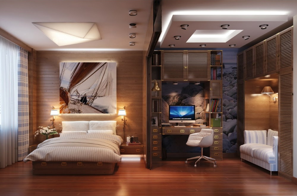 Multilevel ceiling in the study bedroom