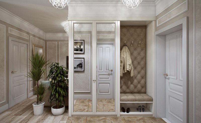 hallway in classic style wardrobe with mirror