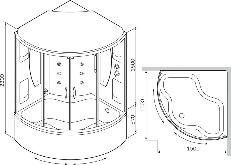 Tailles standard de baignoire d'angle avec douche