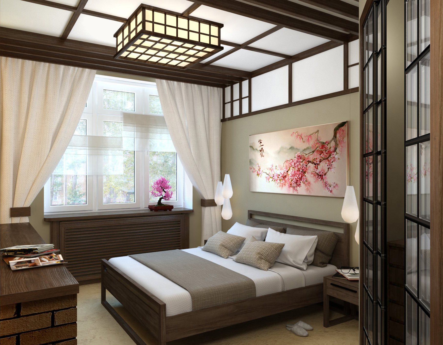 Chambre de 5 par 5 mètres de style japonais