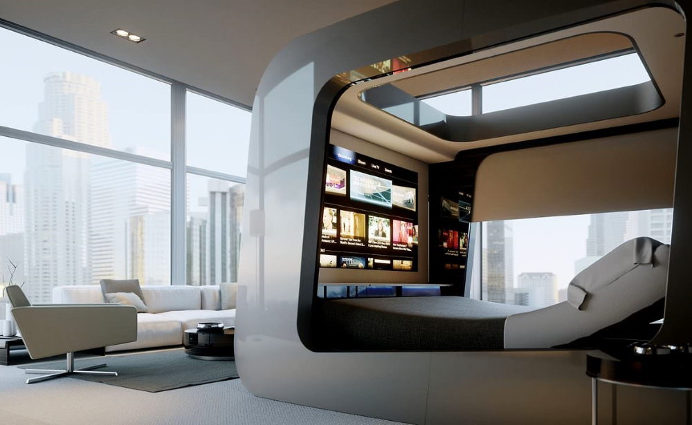 Cabine de couchage dans un studio high-tech