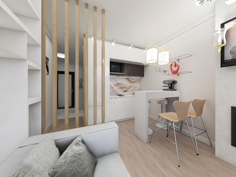 Studio design d'une superficie de 17 m² aux couleurs vives