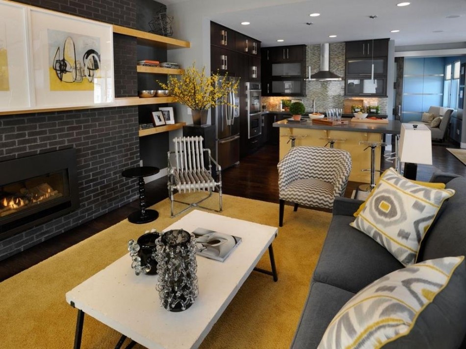 Black color in the interior of the kitchen-living room