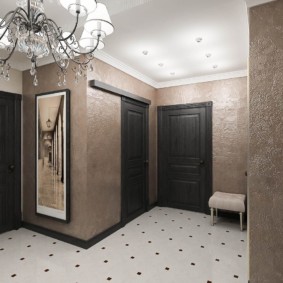 wallpaper in the hallway with dark doors