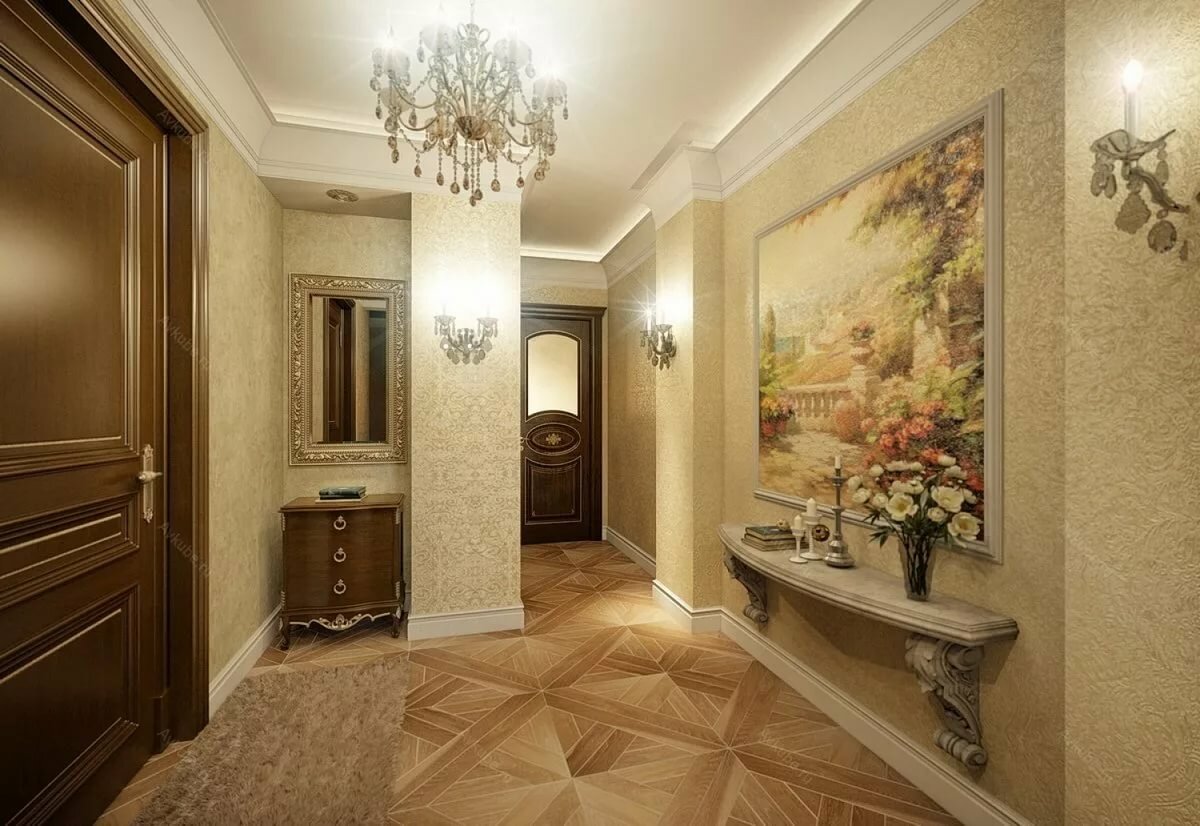 choose wallpaper in the corridor with dark doors