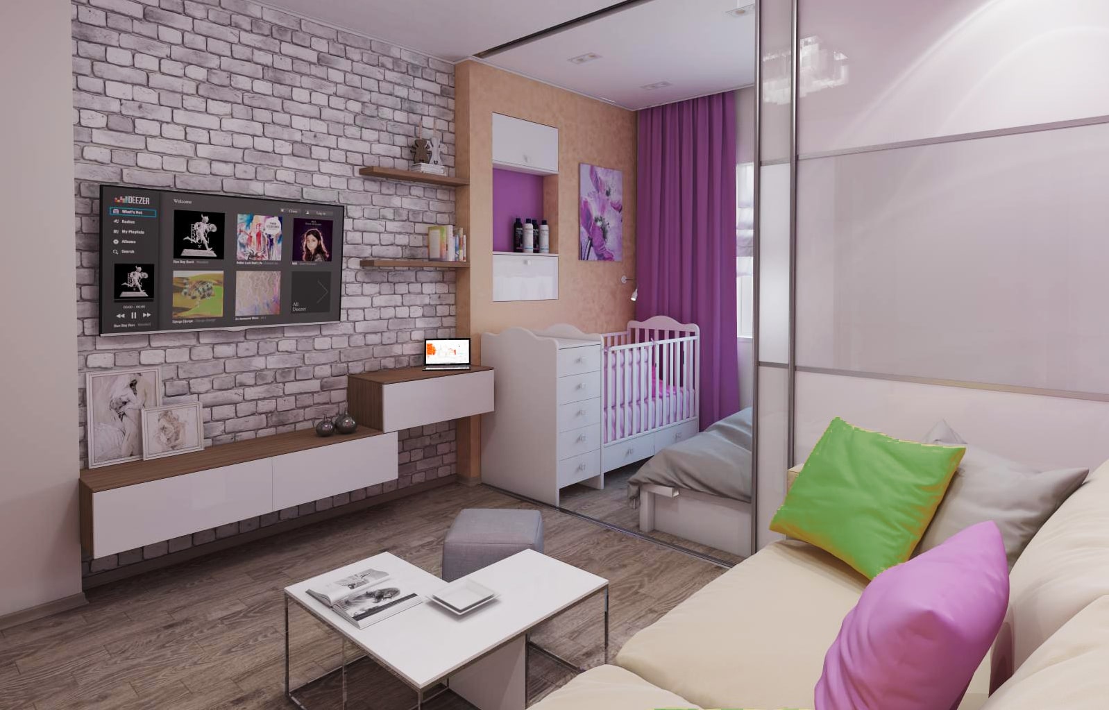 children's area in a studio apartment