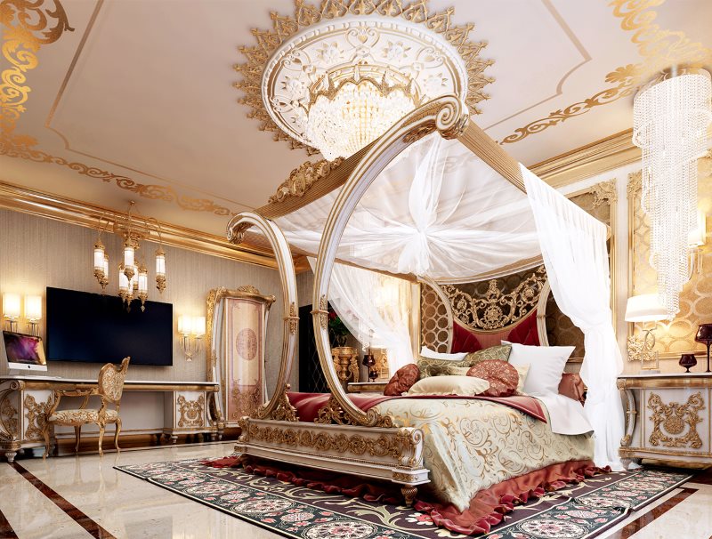 auvent de style oriental sur le lit