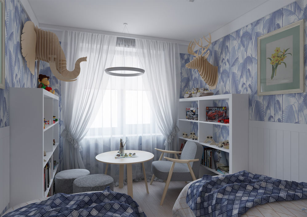 Intérieur d'une chambre d'enfant pour deux garçons