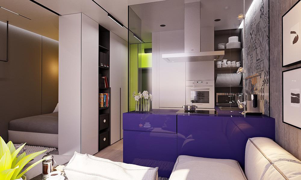 rectangular studio apartment 28 sq m