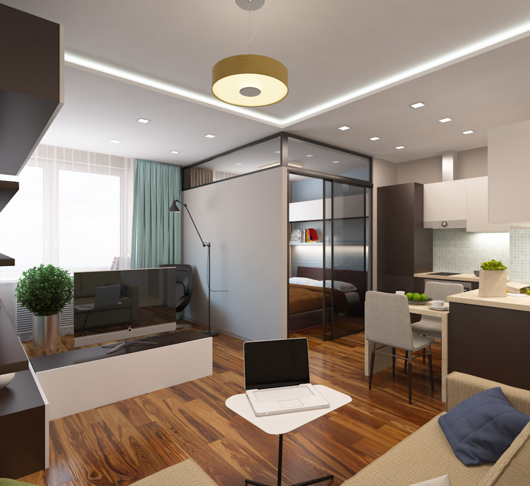 studio apartment 28 sq m lighting