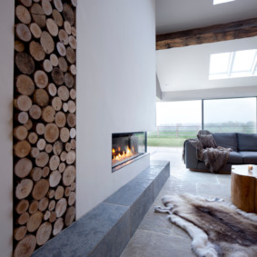 Stockage de bois de chauffage dans le salon d'une maison privée