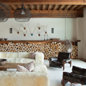 Photo de conception de salon de style chalet