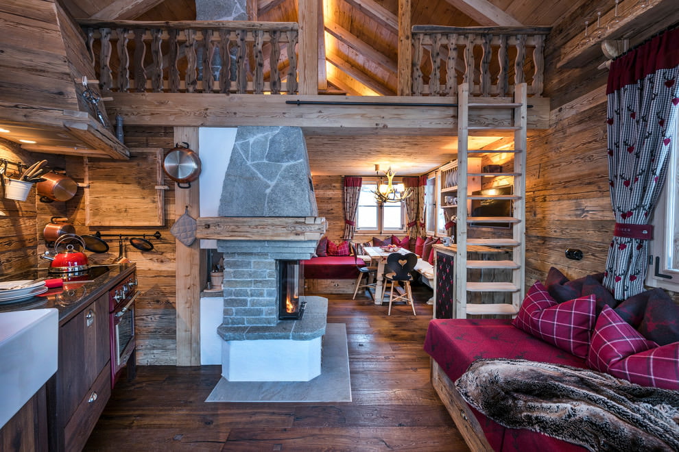 Intérieur de salon de style chalet photo