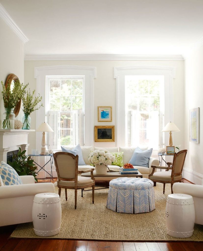 Bright living room in a country house with two windows