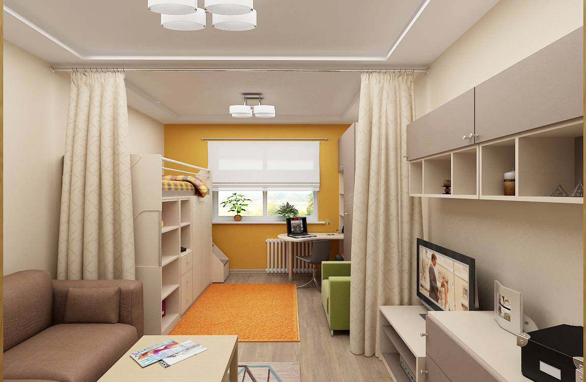 studio apartment for a family with a child design photo