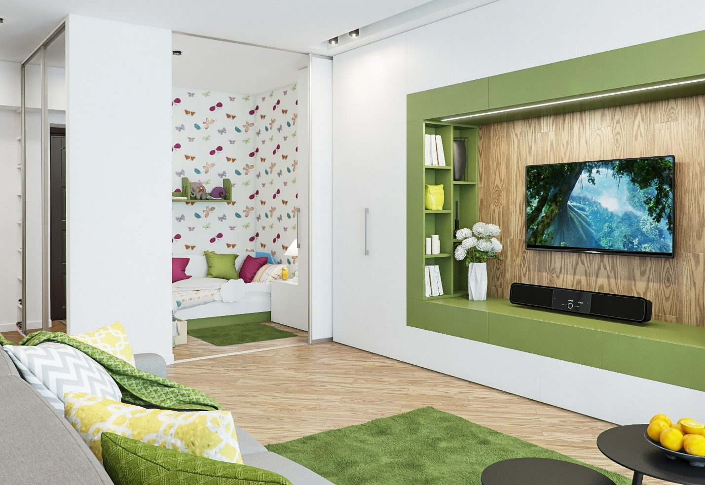 studio apartment for a family with a child photo design