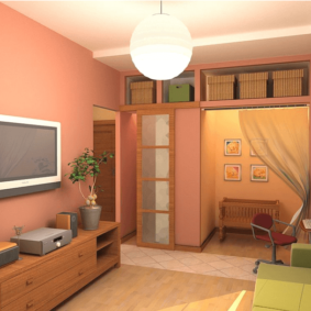 studio apartment for a family with a child interior photo