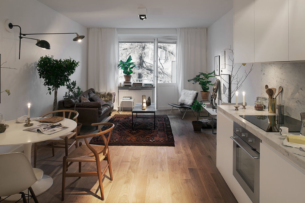 Zonage d'une chambre dans un studio de style scandinave