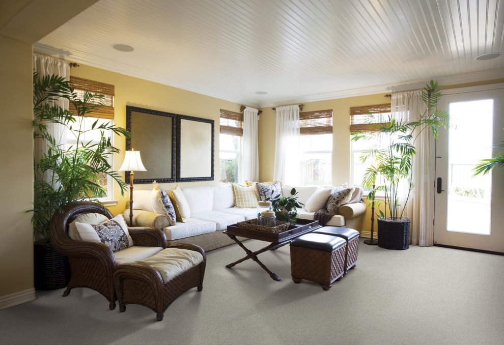 Plafond PVC de lattes dans le salon d'une maison privée