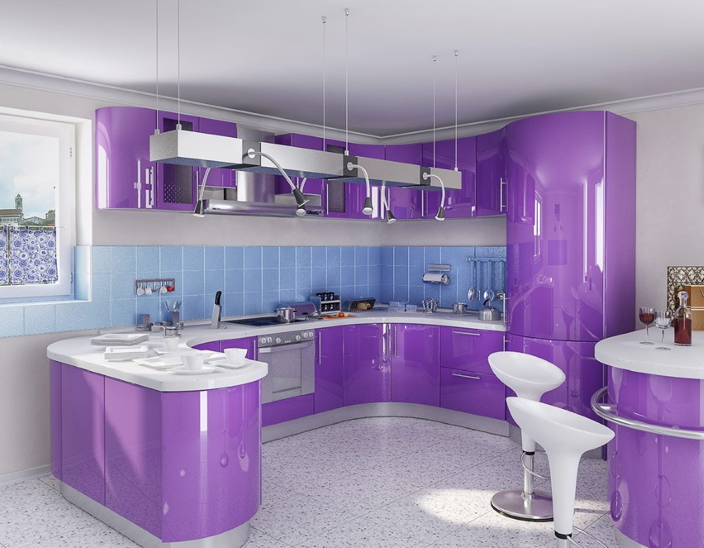 Cuisine moderne avec façades en violet clair